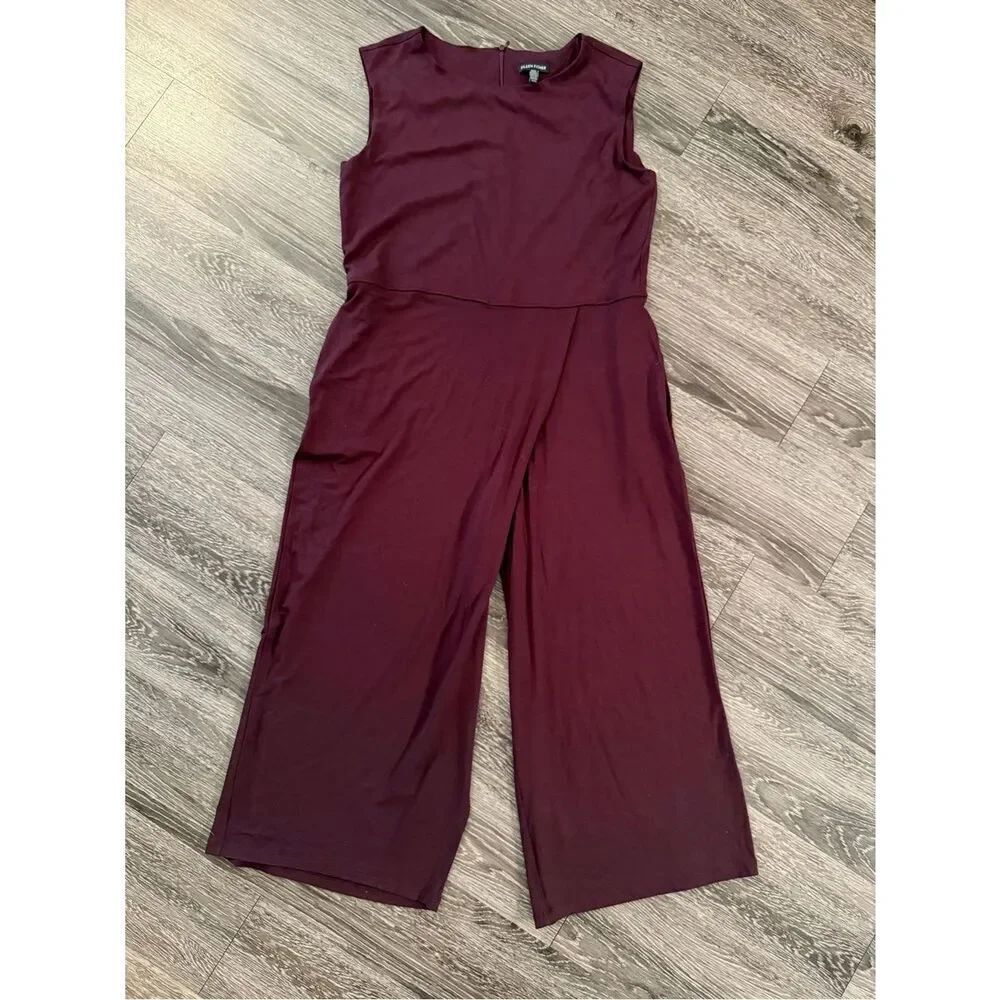 Eileen Fisher Bateau Neck Wrap Jumpsuit Cassis Viscose Jersey